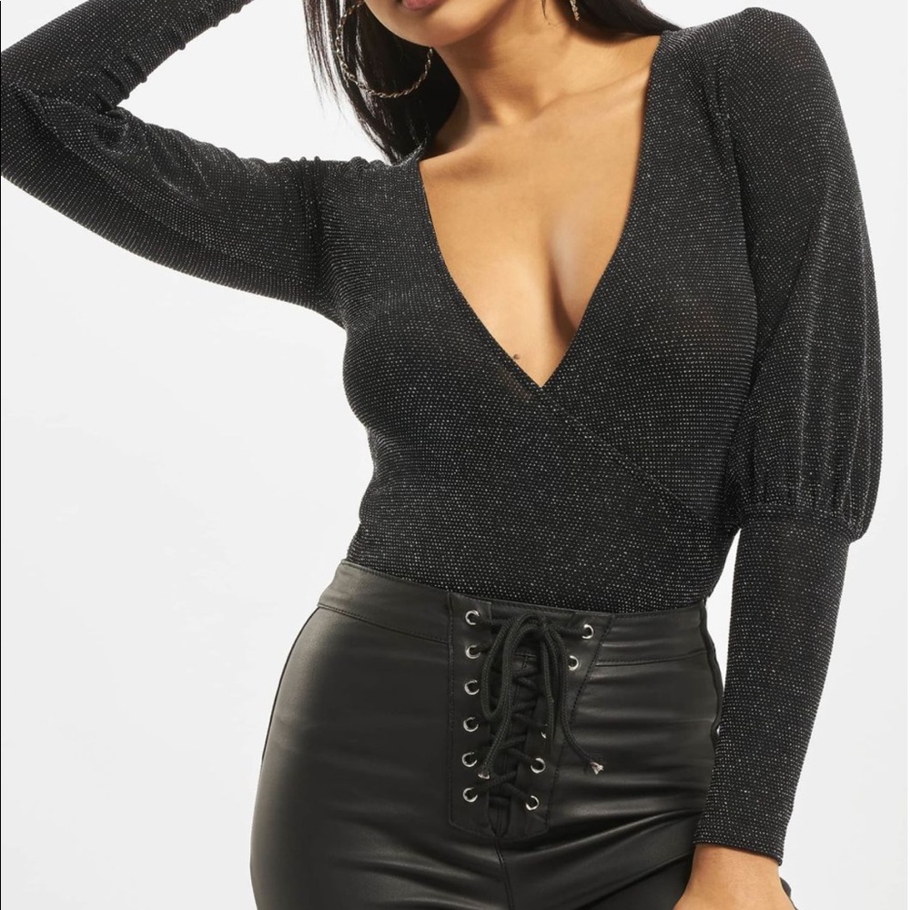 NWT Misguided Long Sleeve Glitter Body Suit